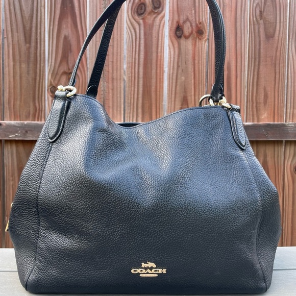 COACH F80268 Shoulder Bag Tote Black Pebble Leather Gold Hardware - Picture 10 of 16